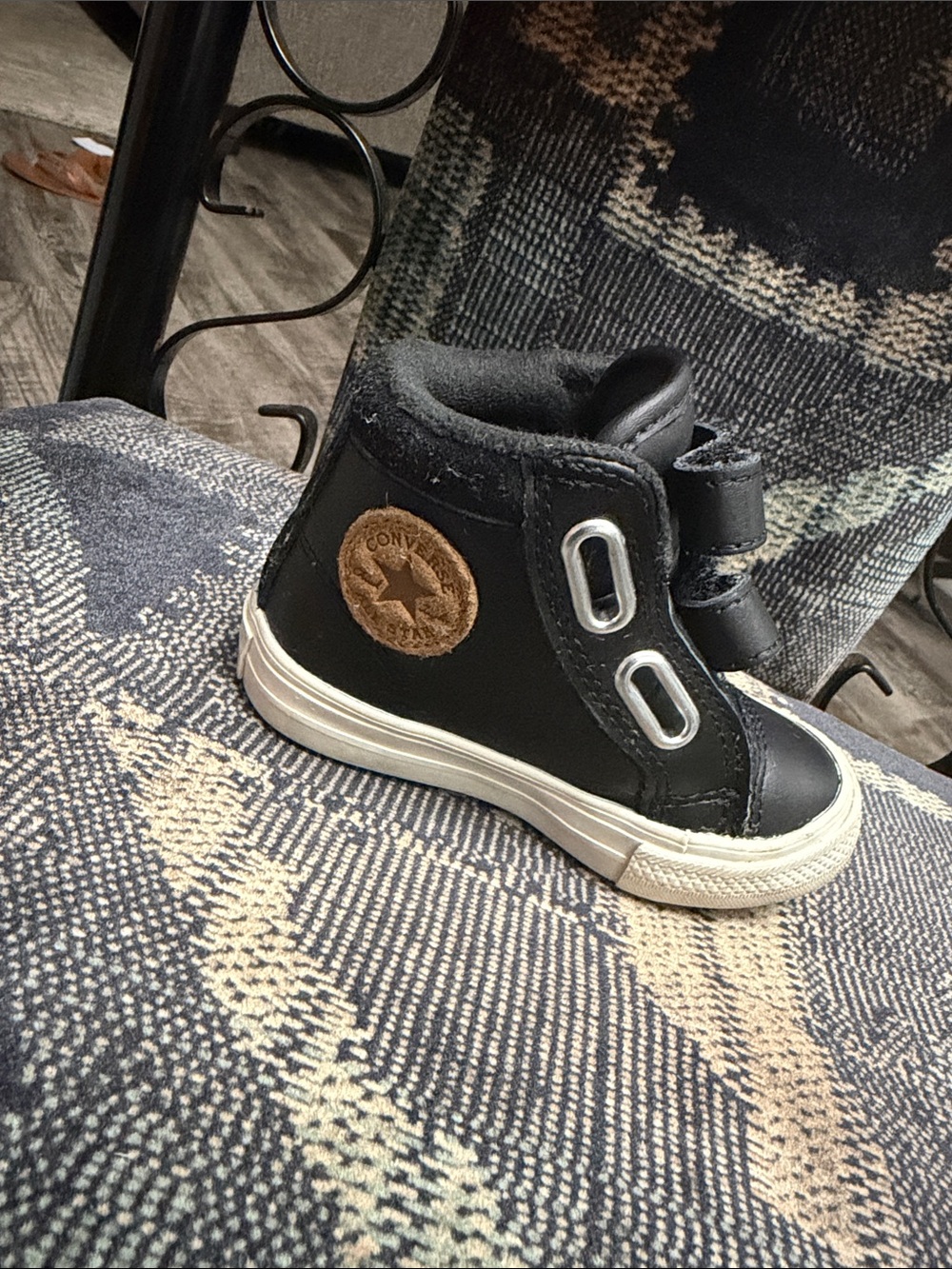 Converse Kids Black High-Top Sneaker with Brown Logo Patch